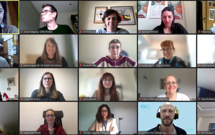 A screenshot of a Zoom meeting with 20 people in four rows of five each