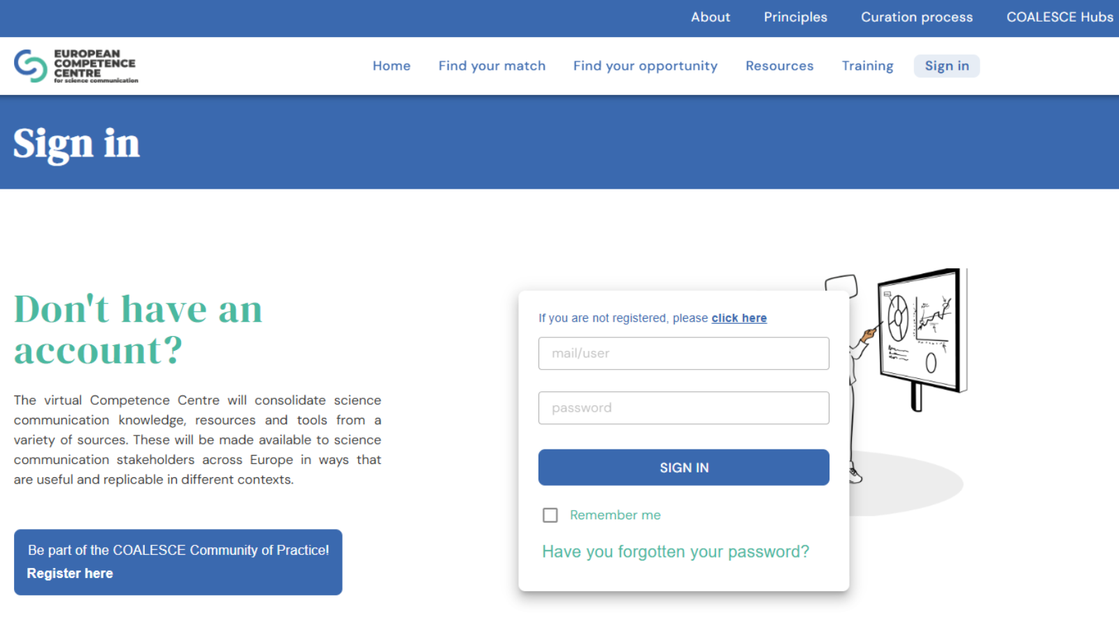 Print screen of the Competence Centre website
