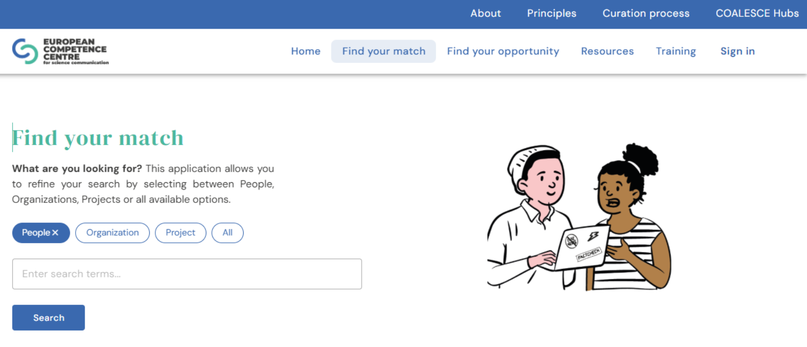Print screen of the Competence Centre website