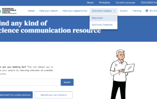 The Scicomm Toolbox allows you to find any kind of science communication resource. (Caption from the Competence Centre platform.)