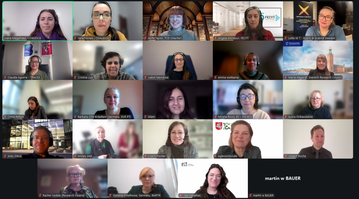 COALESCE Hubs and Government representatives attending the first day of the session on public trust in science held online in January 2026.