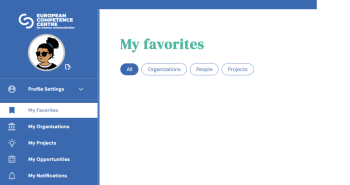 Screen shot of the Competence Center website showing personal area